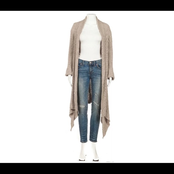 ❤️Cardigan Sweater Beige Knit Open Draped Long M - Picture 2 of 7